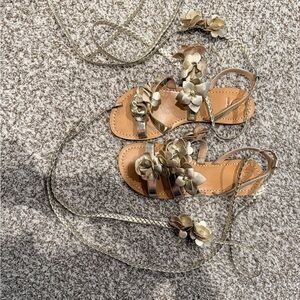 Tory Burch Gold Floral Sandals